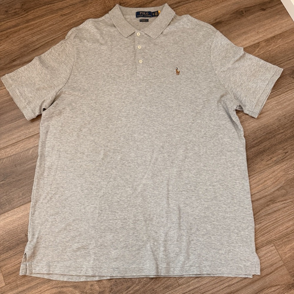 Polo Ralph Lauren Polo Shirt Mens XL Gray Classic Fit Cotton Jersey Pony Logo